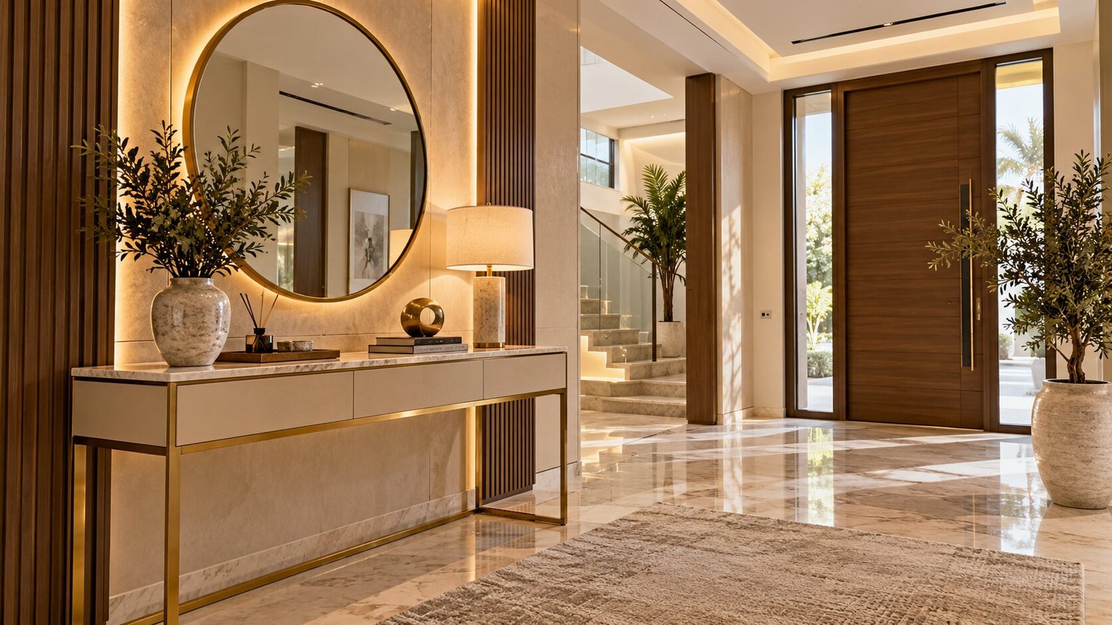 Luxurious Modern Foyer with Brass Accents