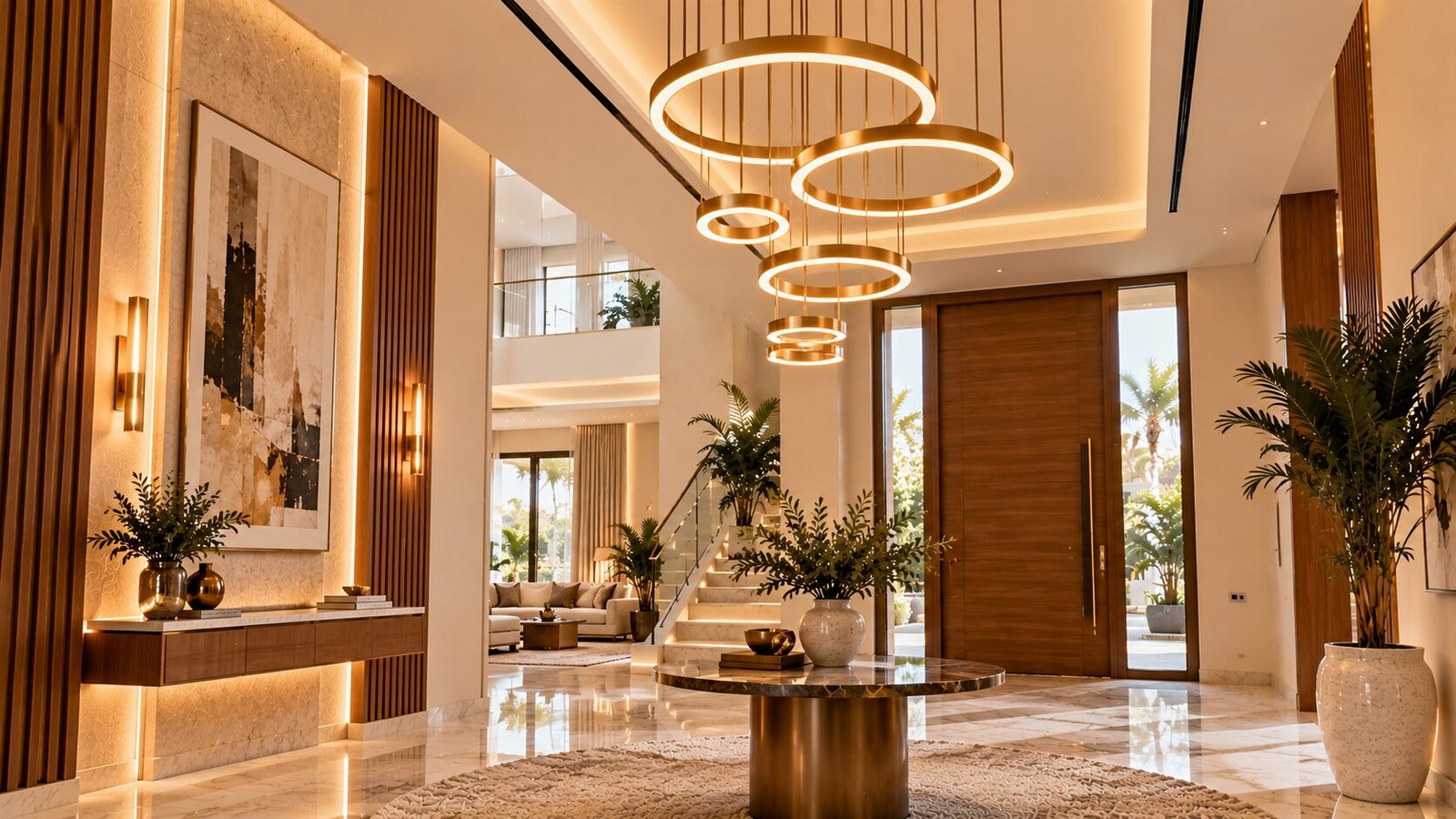 Luxurious Modern Foyer with Ring Chandelier